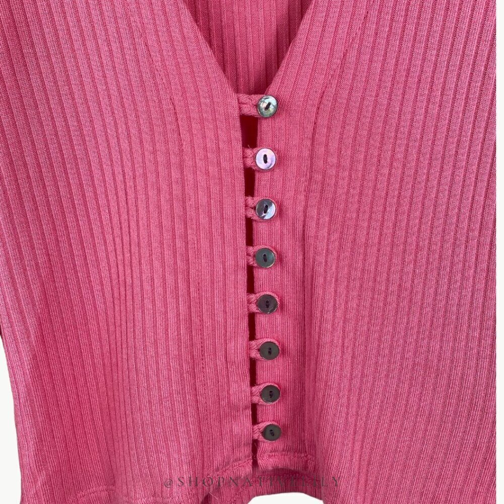Reformation Pink Ribbed Button-Front Crop Top - Picture 12 of 12